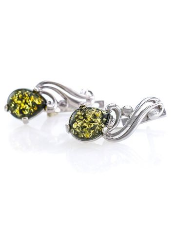 Luminous Green Amber Earrings In Sterling Silver The Swan, image , picture 5
