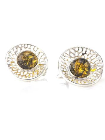 Silver Shell Earrings With Green Amber The Venus, image , picture 3