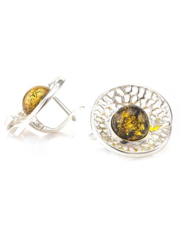 Silver Shell Earrings With Green Amber The Venus, image , picture 4