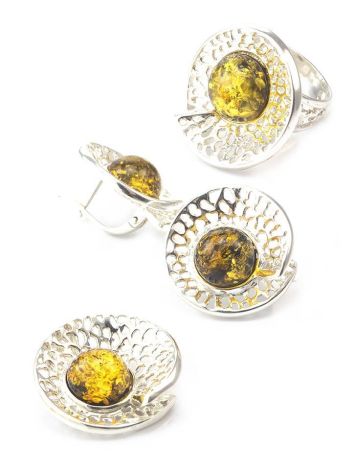 Silver Shell Earrings With Green Amber The Venus, image , picture 6