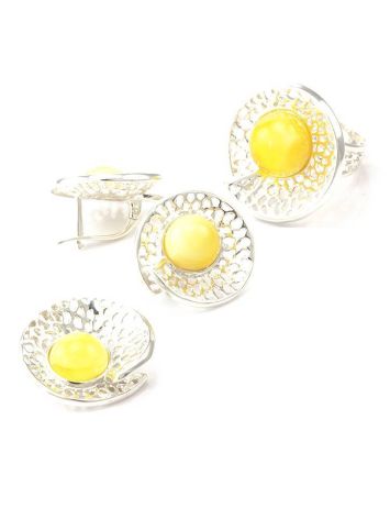 Round Silver Earrings With Honey Amber Centerpieces The Venus, image , picture 4