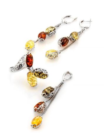 Silver Chain Dangle Earrings With Multicolor Amber The Casablanca, image , picture 5