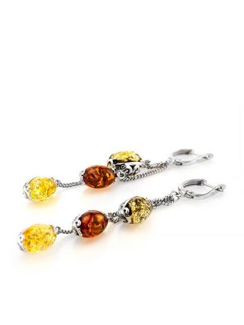 Silver Chain Dangle Earrings With Multicolor Amber The Casablanca, image , picture 4