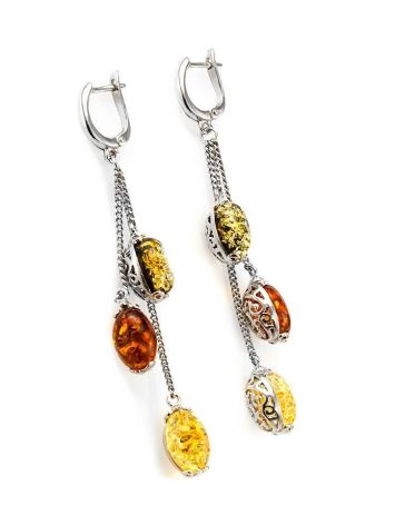 Silver Chain Dangle Earrings With Multicolor Amber The Casablanca, image , picture 3