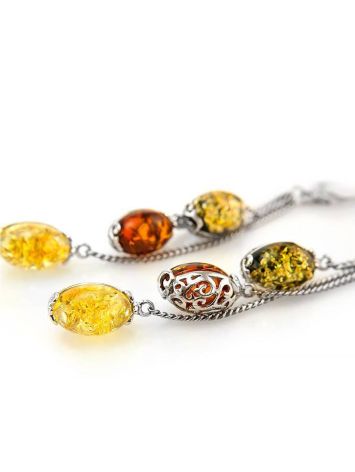 Silver Chain Dangle Earrings With Multicolor Amber The Casablanca, image , picture 2