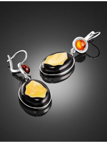 Drop Amber Earrings In Sterling Silver The Panther, image , picture 2