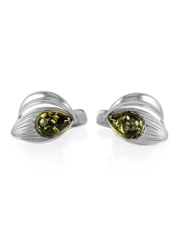 Sterling Silver Earrings With Green Amber The Bee, image , picture 3