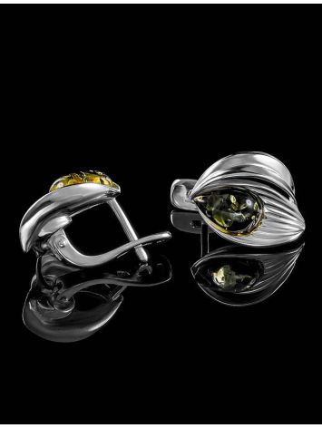 Sterling Silver Earrings With Green Amber The Bee, image , picture 2