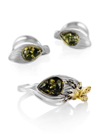 Sterling Silver Earrings With Green Amber The Bee, image , picture 4
