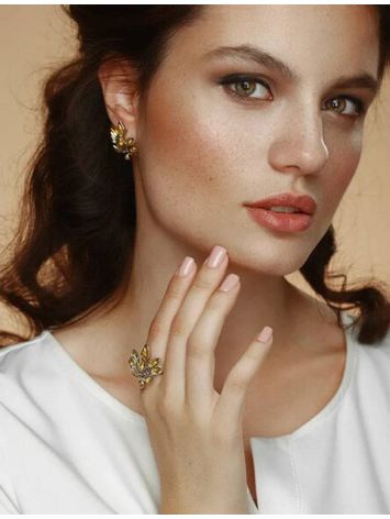 Amber Earrings In Sterling Silver Dahlia, image , picture 5