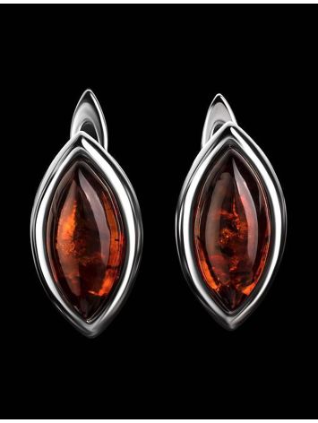 Classy Silver Earrings With Leaf Cut Amber The Amaranth, image , picture 2