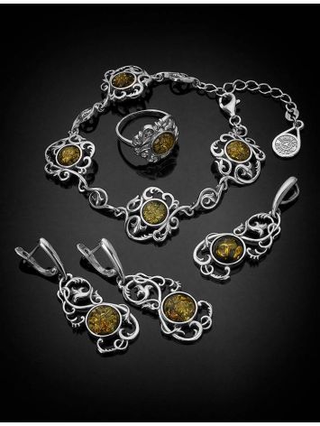 Dazzling Silver Drop Earrings With Green Amber The Tivoli, image , picture 6