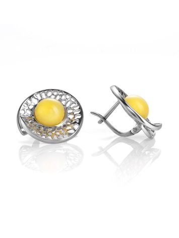 Round Silver Earrings With Honey Amber Centerpieces The Venus, image , picture 3