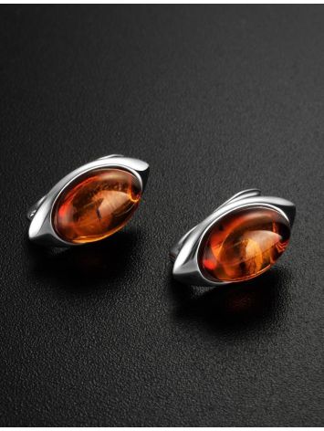 Bright Cognac Amber Earrings In Sterling Silver The Amaranth, image , picture 2