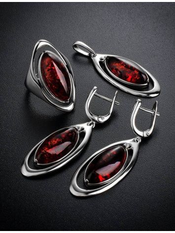 Bold Silver Drop Earrings With Cherry Amber The Sonnet, image , picture 5
