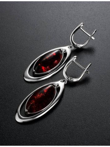 Bold Silver Drop Earrings With Cherry Amber The Sonnet, image , picture 2