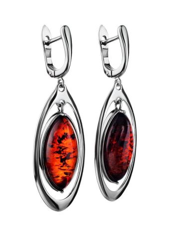 Bold Silver Drop Earrings With Cherry Amber The Sonnet, image , picture 4