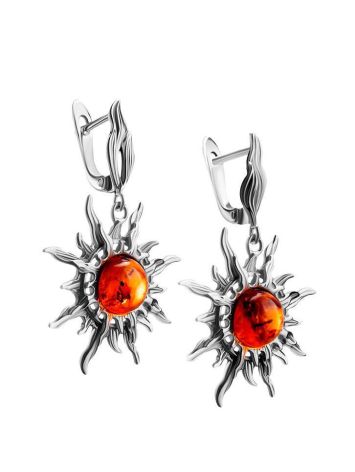 Drop Amber Earrings In Sterling Silver The Helios, image , picture 3