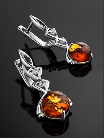 Drop Amber Earrings In Sterling Silver With Crystals The Sambia, image , picture 2