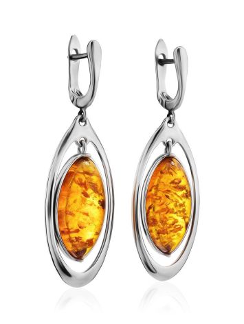 Elegant Silver Drop Earrings With Cognac Amber The Sonnet, image , picture 4