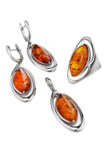 Elegant Silver Drop Earrings With Cognac Amber The Sonnet, image , picture 5