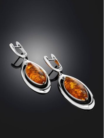 Elegant Silver Drop Earrings With Cognac Amber The Sonnet, image , picture 2