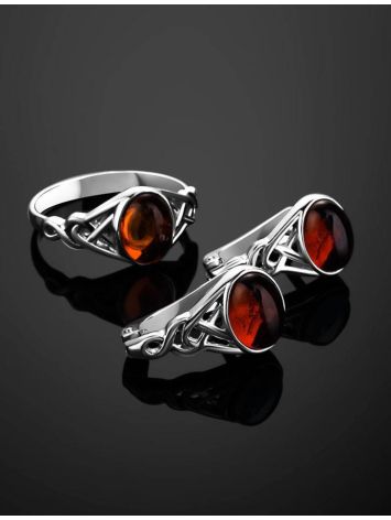 Filigree Silver earrings With Cognac Amber The Freya, image , picture 5