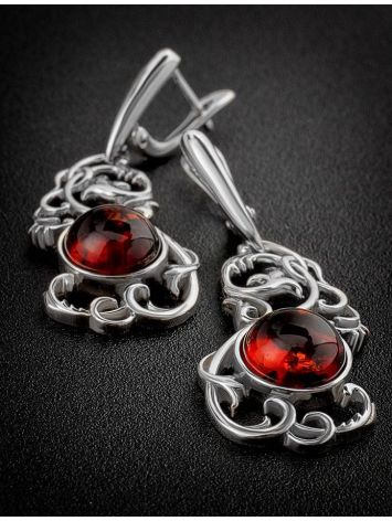 Wonderful Filigree Silver Drop Earrings With Cherry Amber The Tivoli, image , picture 2