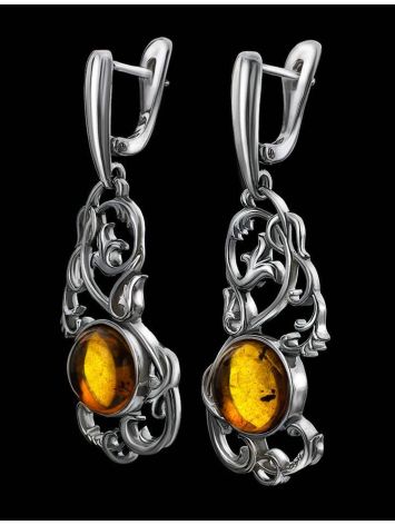 Voluptuous Silver Drop Earrings With Cognac Amber The Tivoli, image , picture 2
