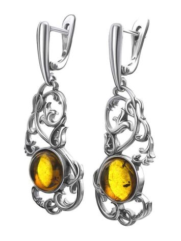Voluptuous Silver Drop Earrings With Cognac Amber The Tivoli, image , picture 4