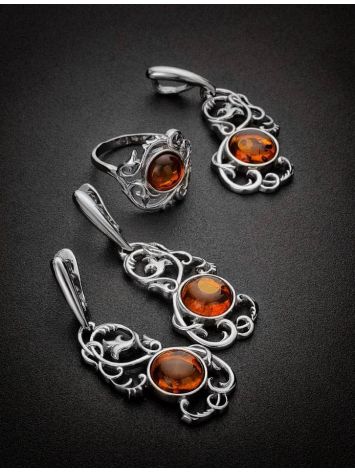 Voluptuous Silver Drop Earrings With Cognac Amber The Tivoli, image , picture 5