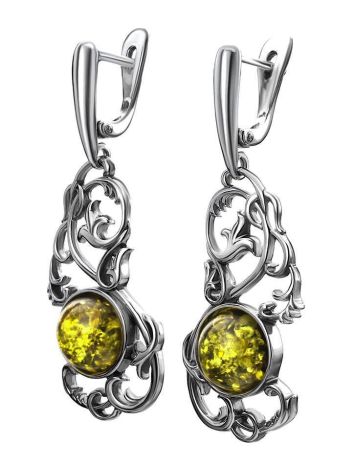 Dazzling Silver Drop Earrings With Green Amber The Tivoli, image , picture 4