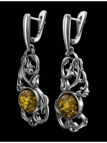 Dazzling Silver Drop Earrings With Green Amber The Tivoli, image , picture 5