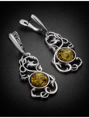 Dazzling Silver Drop Earrings With Green Amber The Tivoli, image , picture 2