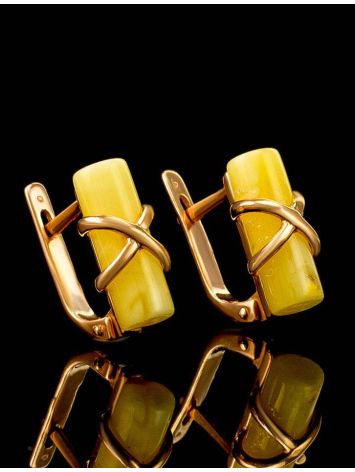 Cylindrical Cut Amber Earrings In Gold The Scandinavia, image , picture 2