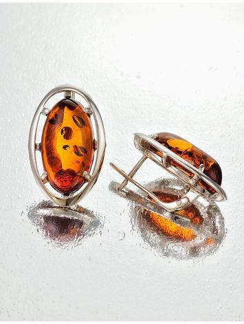 Cognac Amber Earrings In Sterling Silver The Elegy, image , picture 2