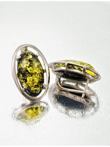 Bright Green Amber Earrings In Sterling Silver The Elegy, image , picture 2