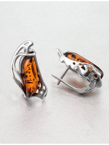 Bold Silver Earrings With Cognac Amber The Illusion, image , picture 2
