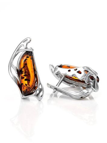 Bold Silver Earrings With Cognac Amber The Illusion, image , picture 4