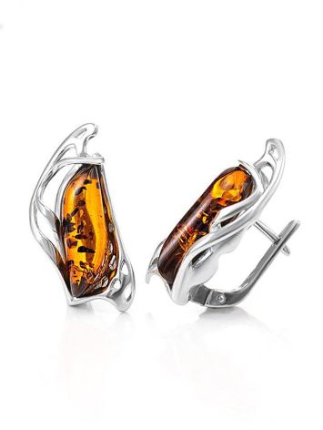 Bold Silver Earrings With Cognac Amber The Illusion, image , picture 5