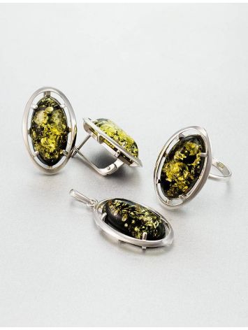 Bright Green Amber Earrings In Sterling Silver The Elegy, image , picture 6