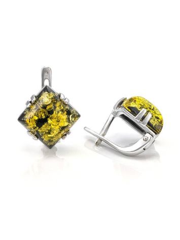 Geometric Silver Earrings With Green Amber The Astoria, image , picture 3