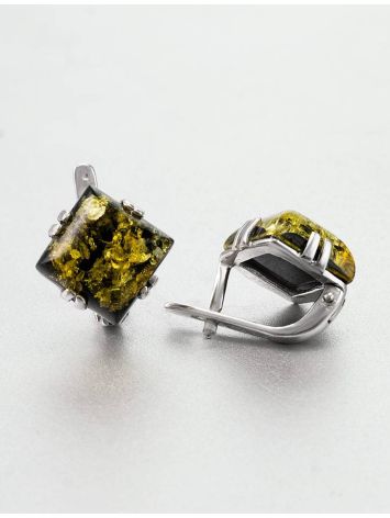 Geometric Silver Earrings With Green Amber The Astoria, image , picture 2