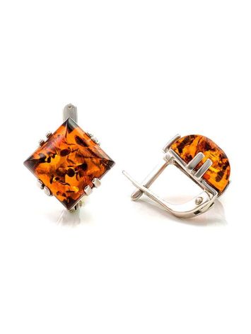 Geometric Silver Earrings With Cognac Amber The Astoria, image , picture 3