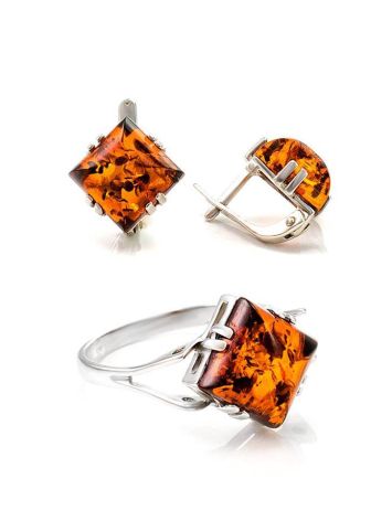 Geometric Silver Earrings With Cognac Amber The Astoria, image , picture 4