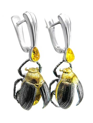 Drop Amber Earrings In Sterling Silver The Scarab, image , picture 3