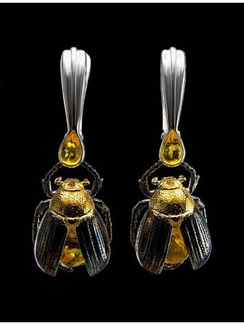 Drop Amber Earrings In Sterling Silver The Scarab, image , picture 2