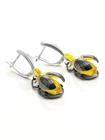 Drop Amber Earrings In Sterling Silver The Scarab, image , picture 4