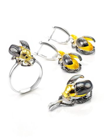 Drop Amber Earrings In Sterling Silver The Scarab, image , picture 7