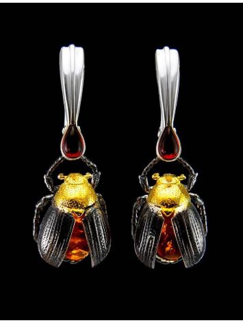 Sterling Silver Earrings With Cognac Amber The Scarab, image , picture 5